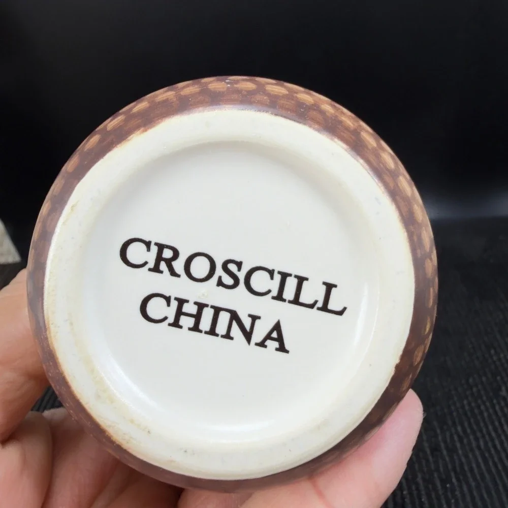 Croscill China Floral Ceramic Vase Cup Cream Yellow Flowers Ribbed‎ Texture VTG